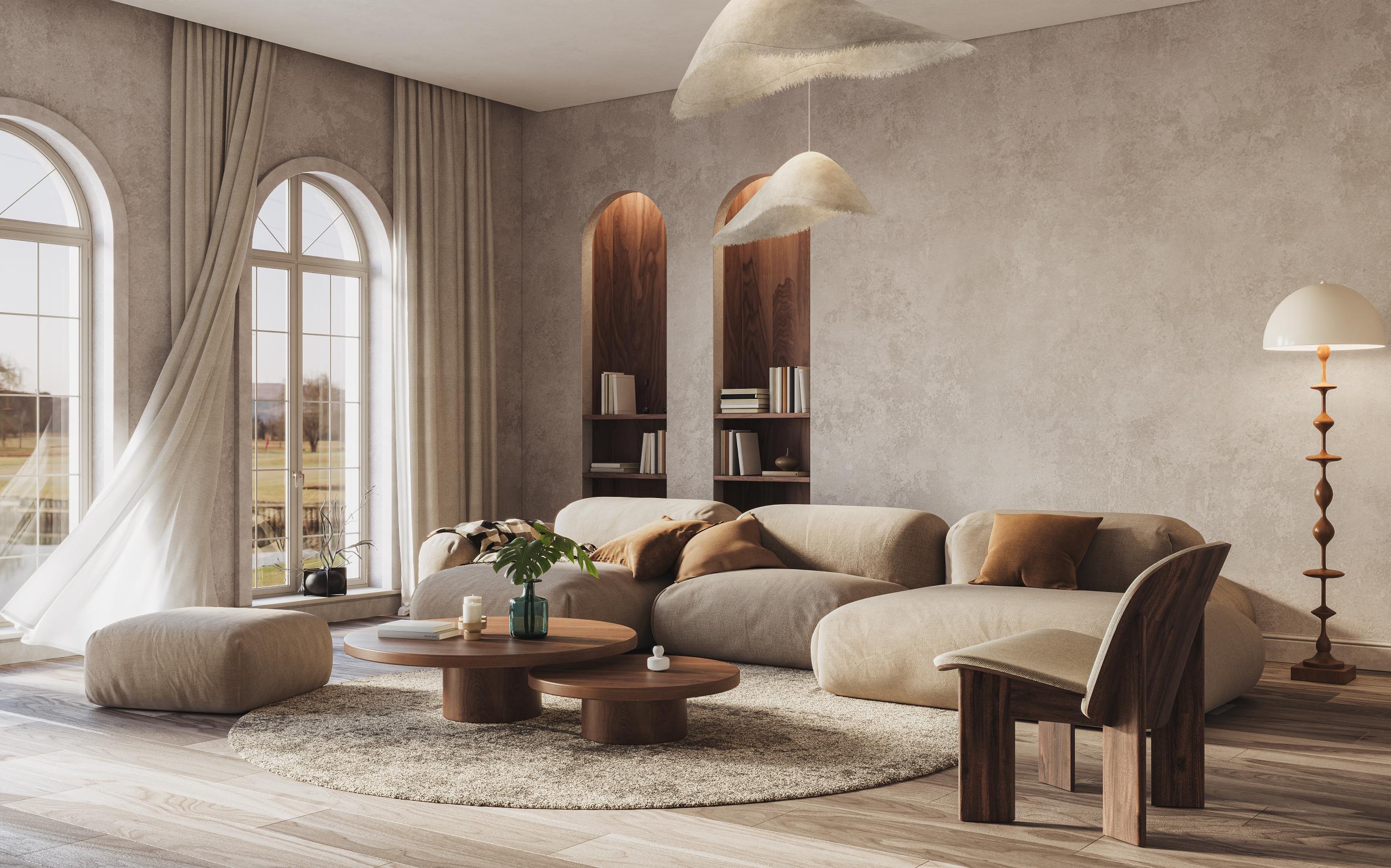 Contemporary living room interior neutral beige colour